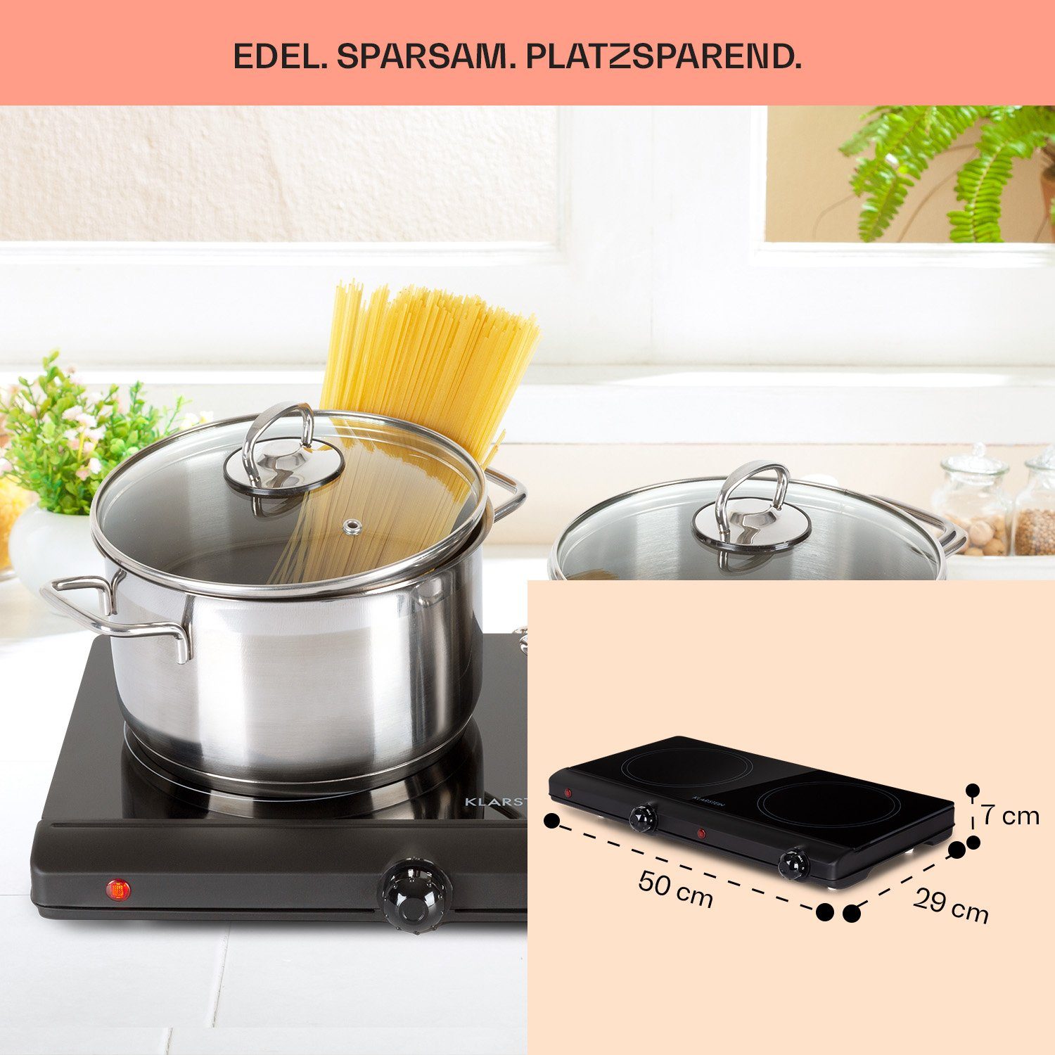 Klarstein Induktions-Kochfeld Cookbuddy Doppel-Kochfeld 2400W 5 Leistungsstufen Glaskeramik CP10-CookBuddy-BK, Kochfeld 2 Zonen Glaskeramik Elektrokochfeld
