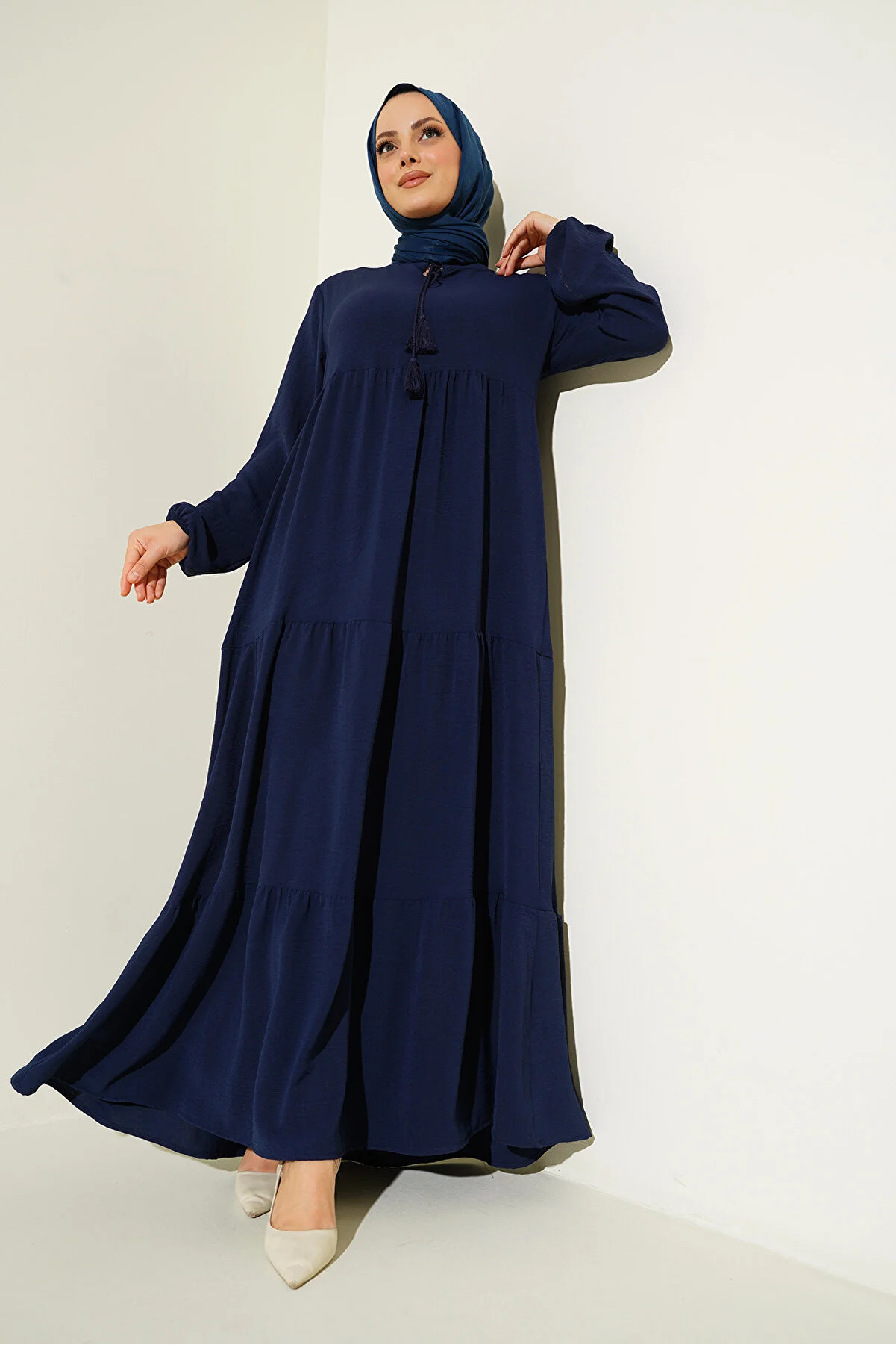 Bigdart  Hijab-Kleid mit Kragen und Schnürung - Marineblau