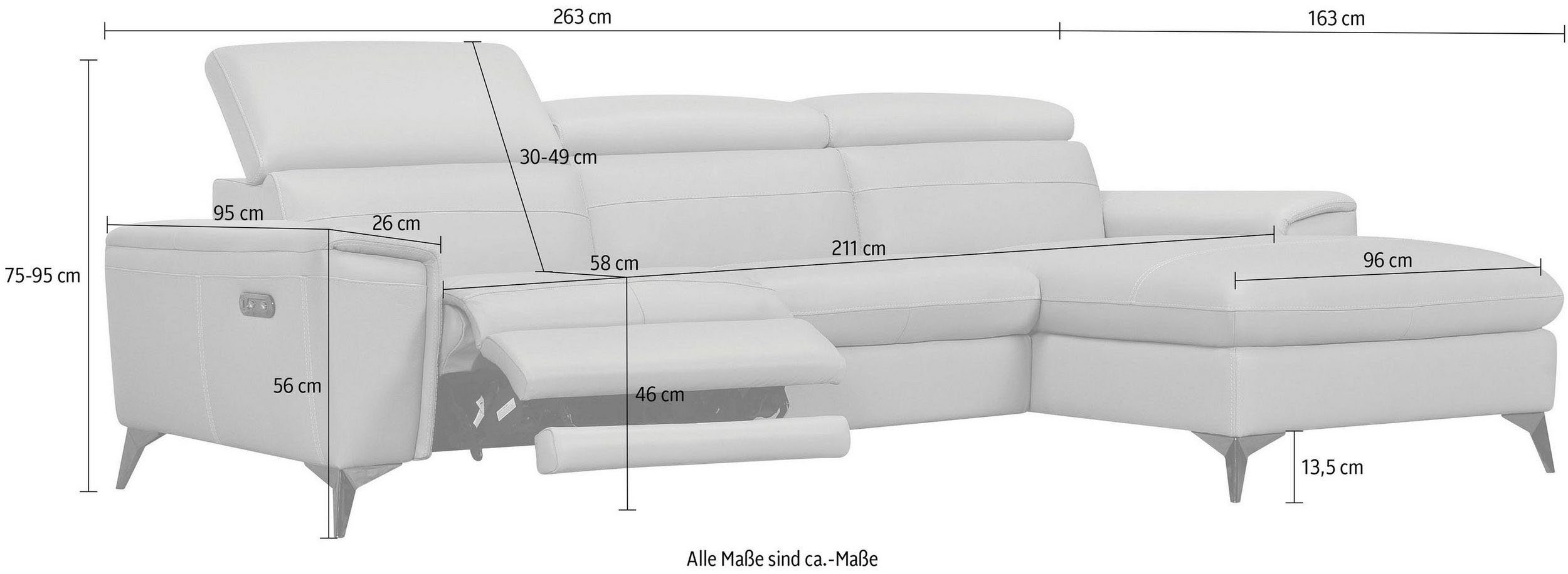 Places of Style Ecksofa Theron, elektrische Relaxfunktion, USB-Anschluss, manuelle Kopfteilverstellung