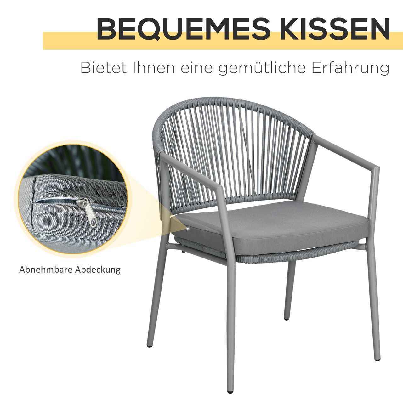 Outsunny Rattan Bistroset Sitzgruppe Gartengarnitur mit 2 Sesseln Couchtisch