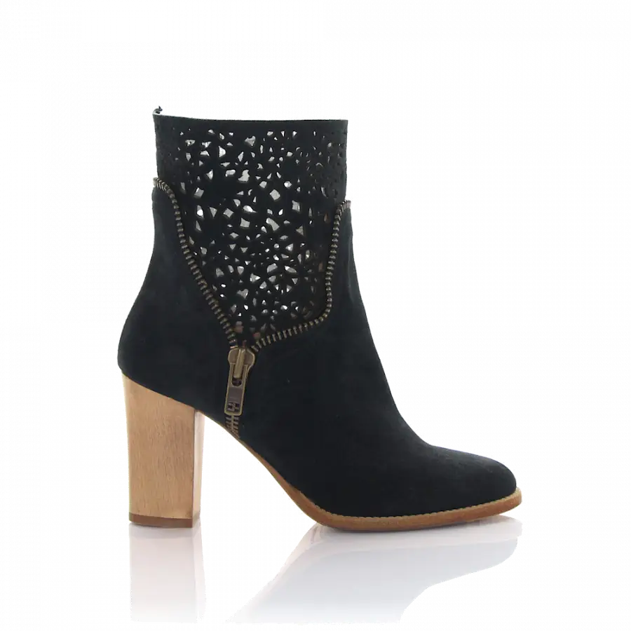 Rossano Bisconti - Stiefeletten Veloursleder Zierreißverschluss schwarz - schwarz