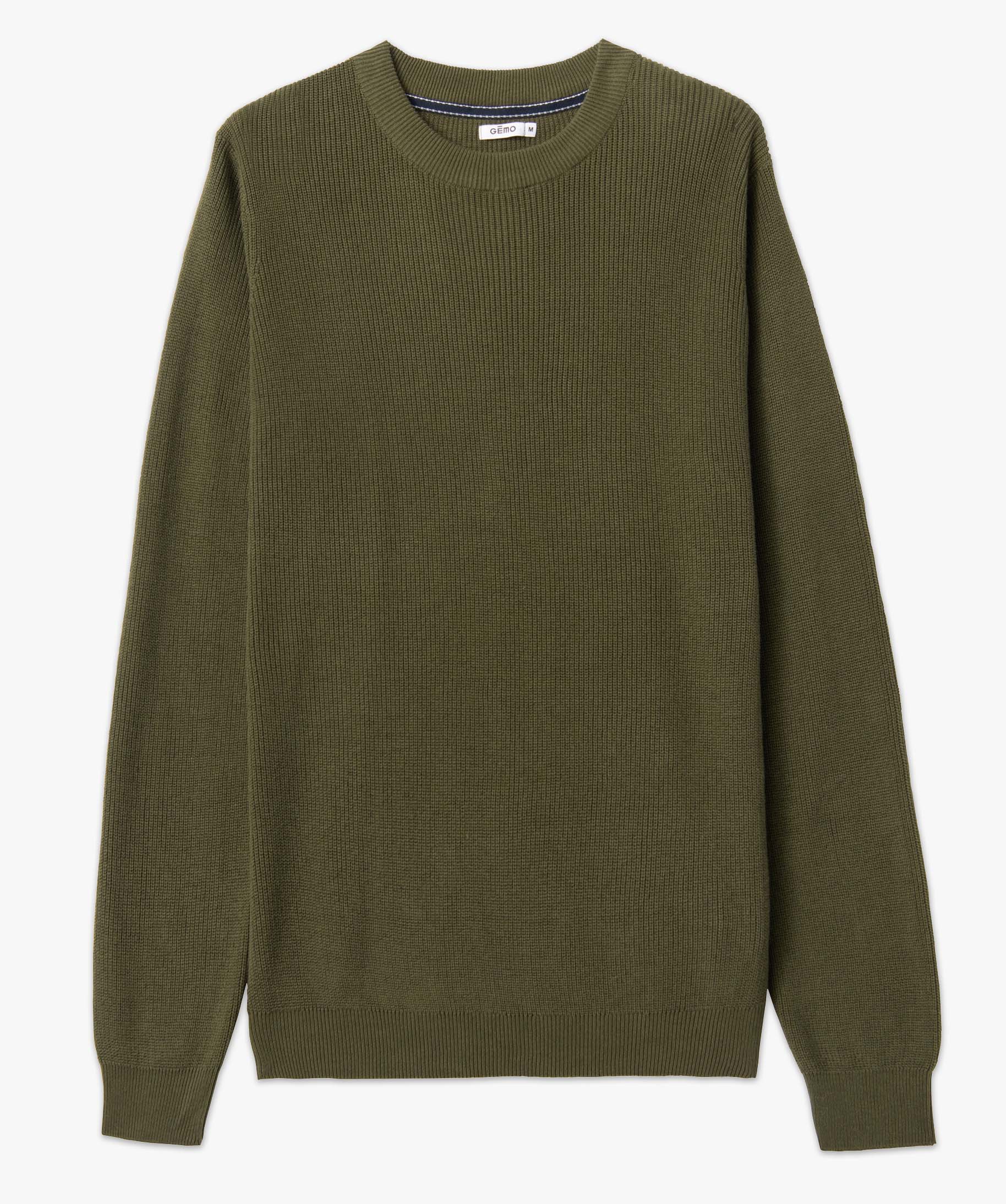 Pull homme en maille unie kaki | GEMO