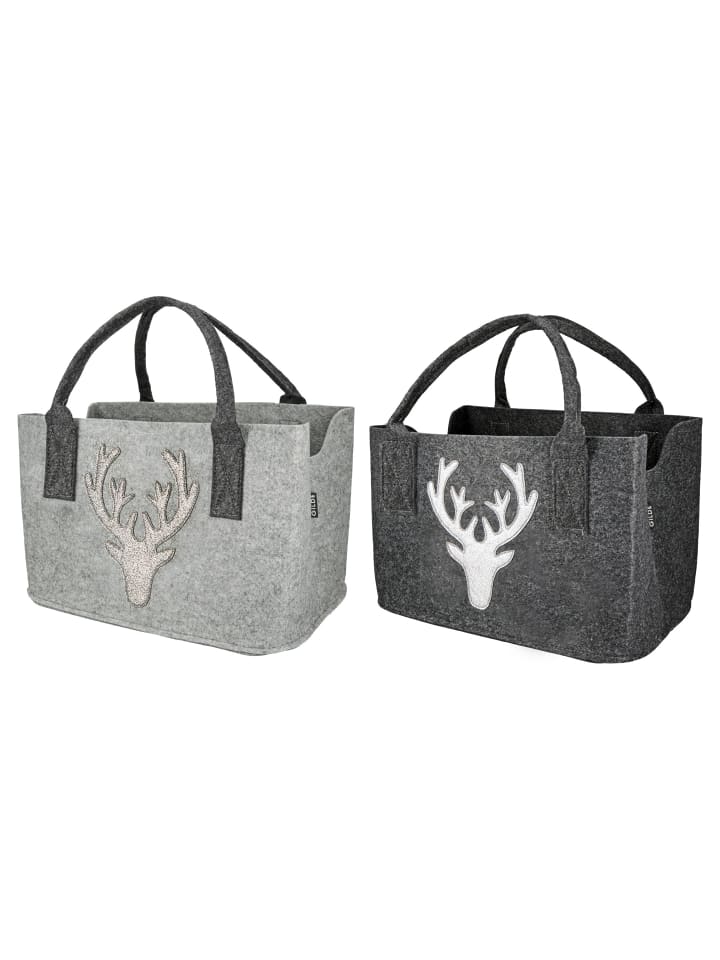 GMD Living 2er Set Filztasche Glitter Hirschmotiv in Hellgrau & Dunkelgrau günstig kaufen onesize