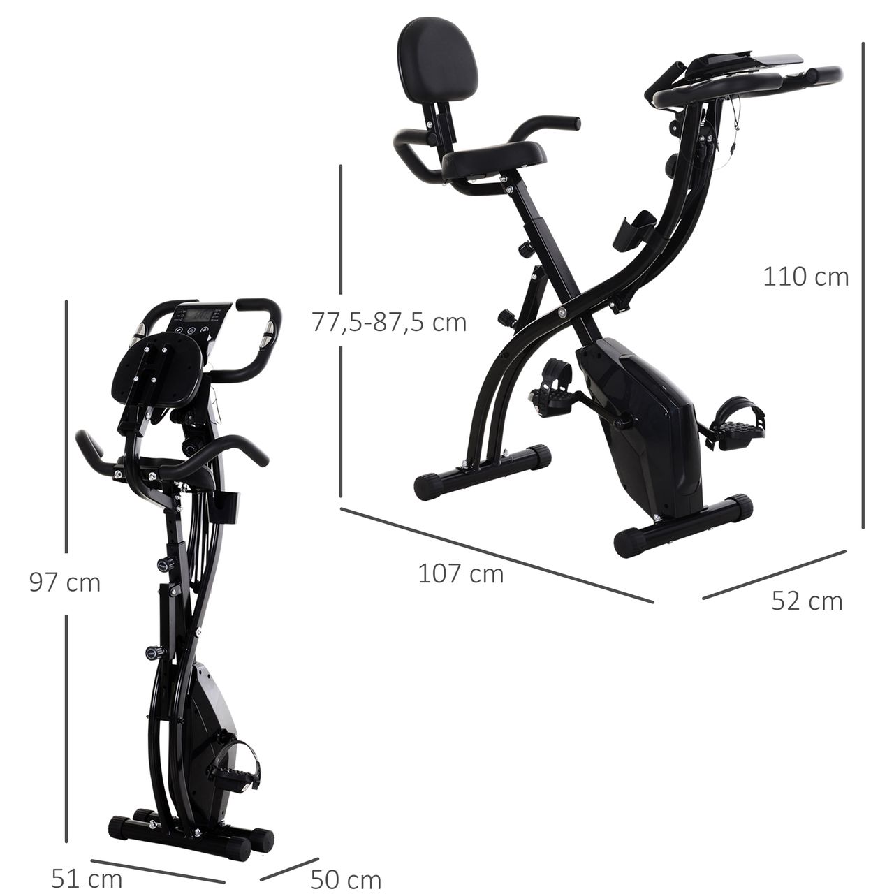 HOMCOM Heimtrainer X-Bike Fahrradtrainer LCD-Display klappbar Schwarz