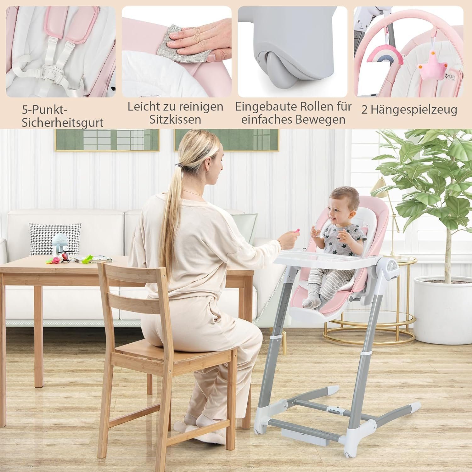 KOMFOTTEU Babyschaukel 3 in 1, mit Fernbedienung, Musik & Spielzeug, für Babys von 0-3 Jahre