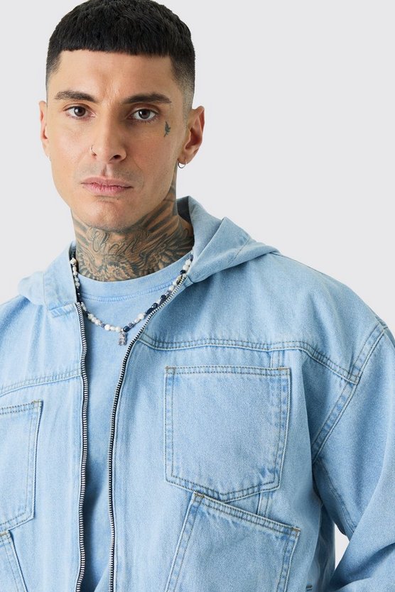 Tall Denim-Hoodie mit Acid-Waschung