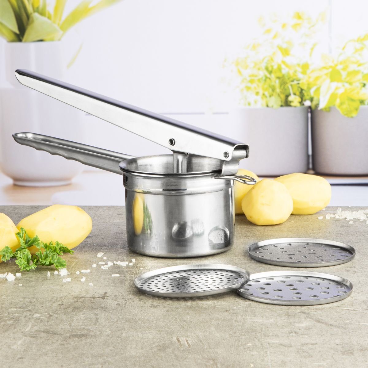 Gravidus Kartoffelpresse Edelstahl Kartoffelpresse Spätzlepresse 3 Locheinsätze
