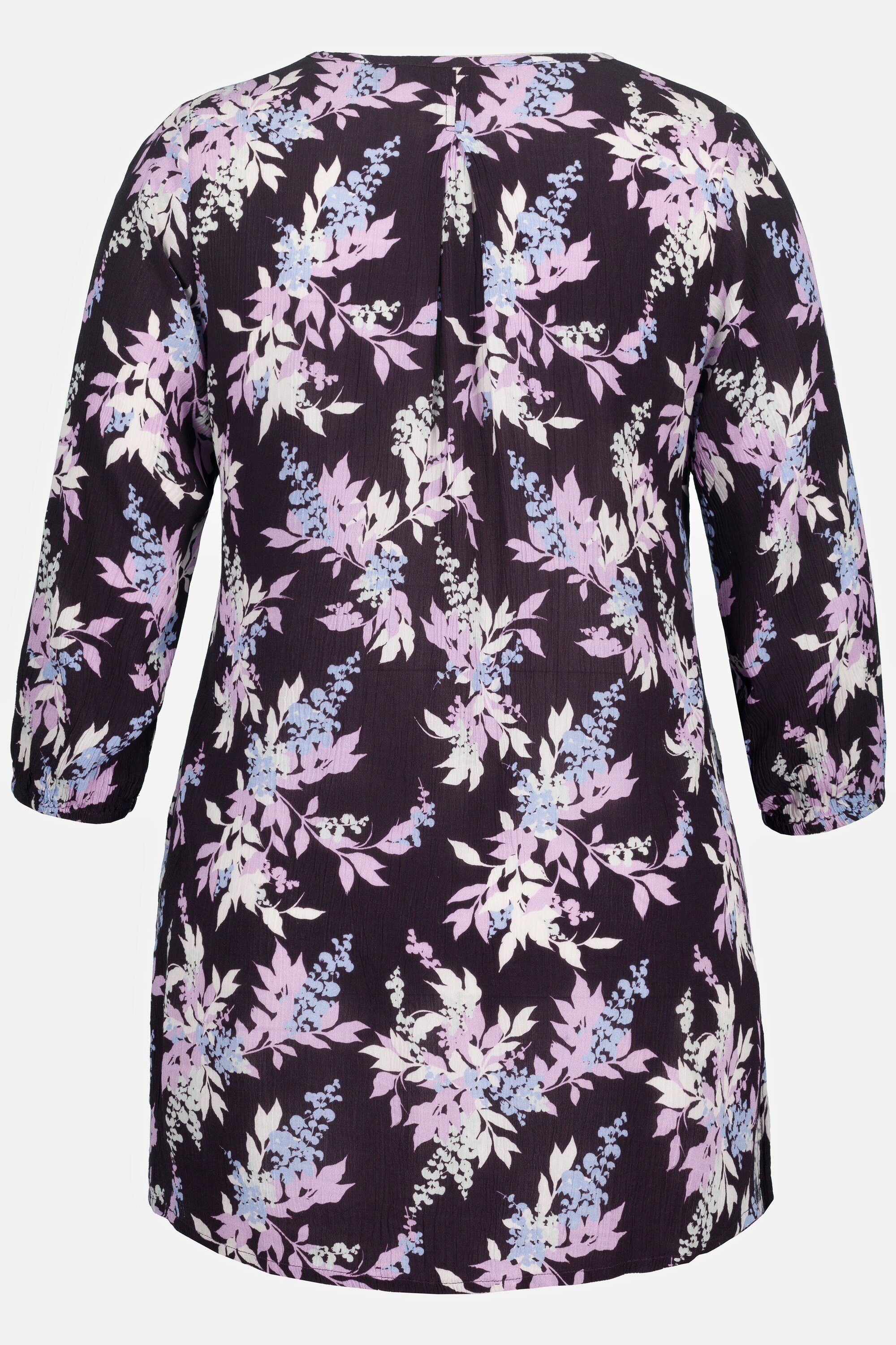 Ulla Popken Tunika Smokbluse Blätter A-Linie Rundhals 3/4-Arm