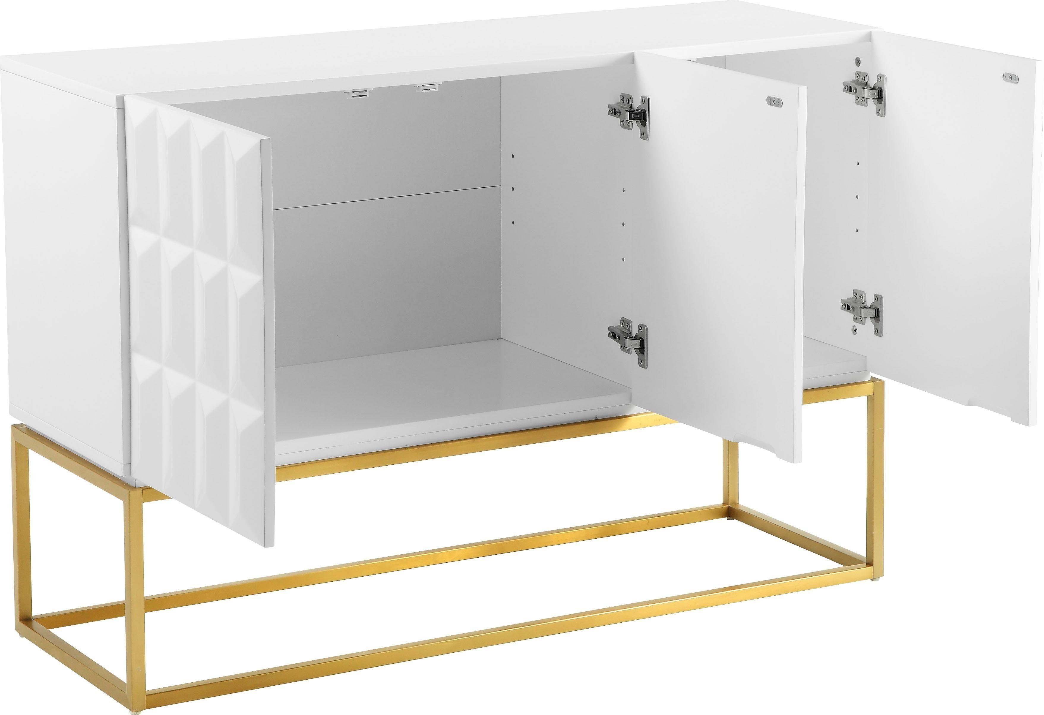 Leonique Sideboard Alais, in 3D-Optik, mit viel Stauraum und goldfarbenem Metallgestell