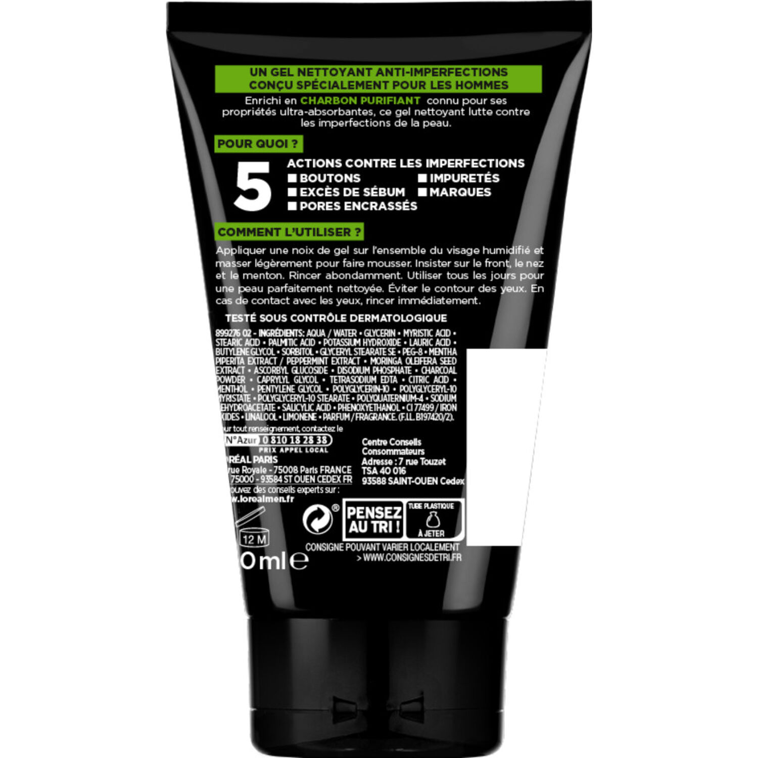 L'Oréal Paris Men Expert Pur Charbon Gel Nettoyant Multi-Purifiant Visage Homme
