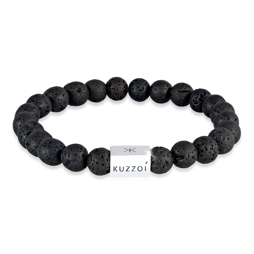 KUZZOI KUZZOI Bracelet Mens Lava Gemstone Bead Rectangle Trend en argent sterling 925 Bracelet