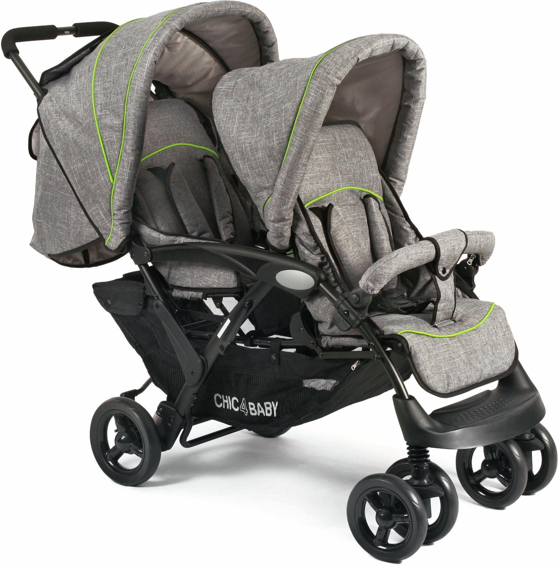 CHIC4BABY Geschwisterwagen Duo, jeans grey, mit herausnehmbarer Tragetasche; Kinderwagen