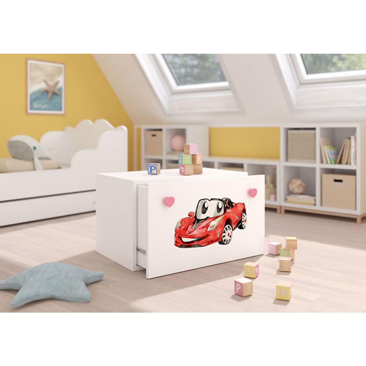 Spielzeugtruhe Sitztruhe Inga 70cm Motiv wählbar mit 1 Schublade