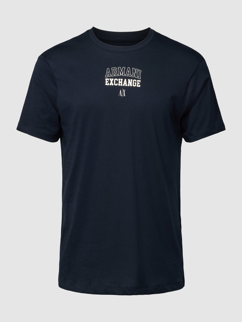 T-Shirt mit Rundhalsausschnitt und Logo-Print in dunkelblau