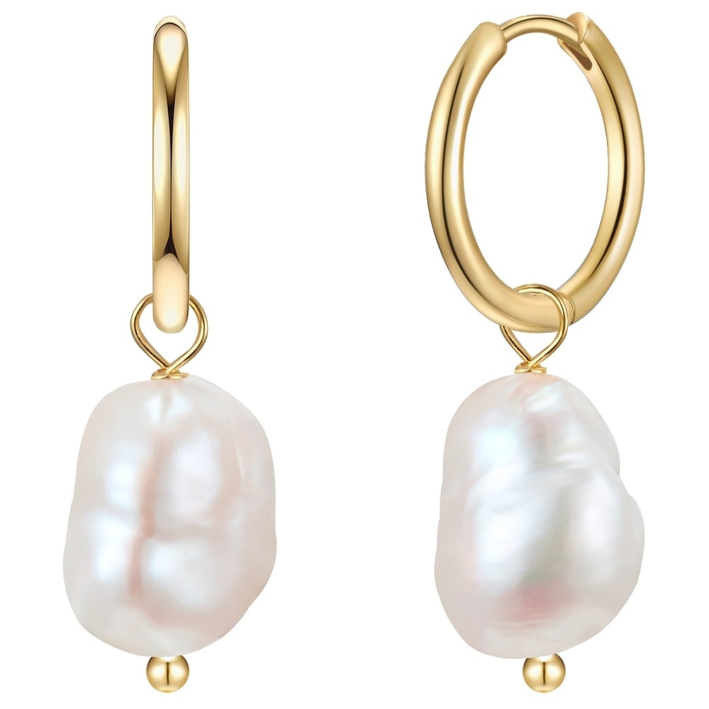 Glanzstücke München Créoles en argent Argent sterling Perle de culture d'eau douce en Or jaune Boucles d'oreilles