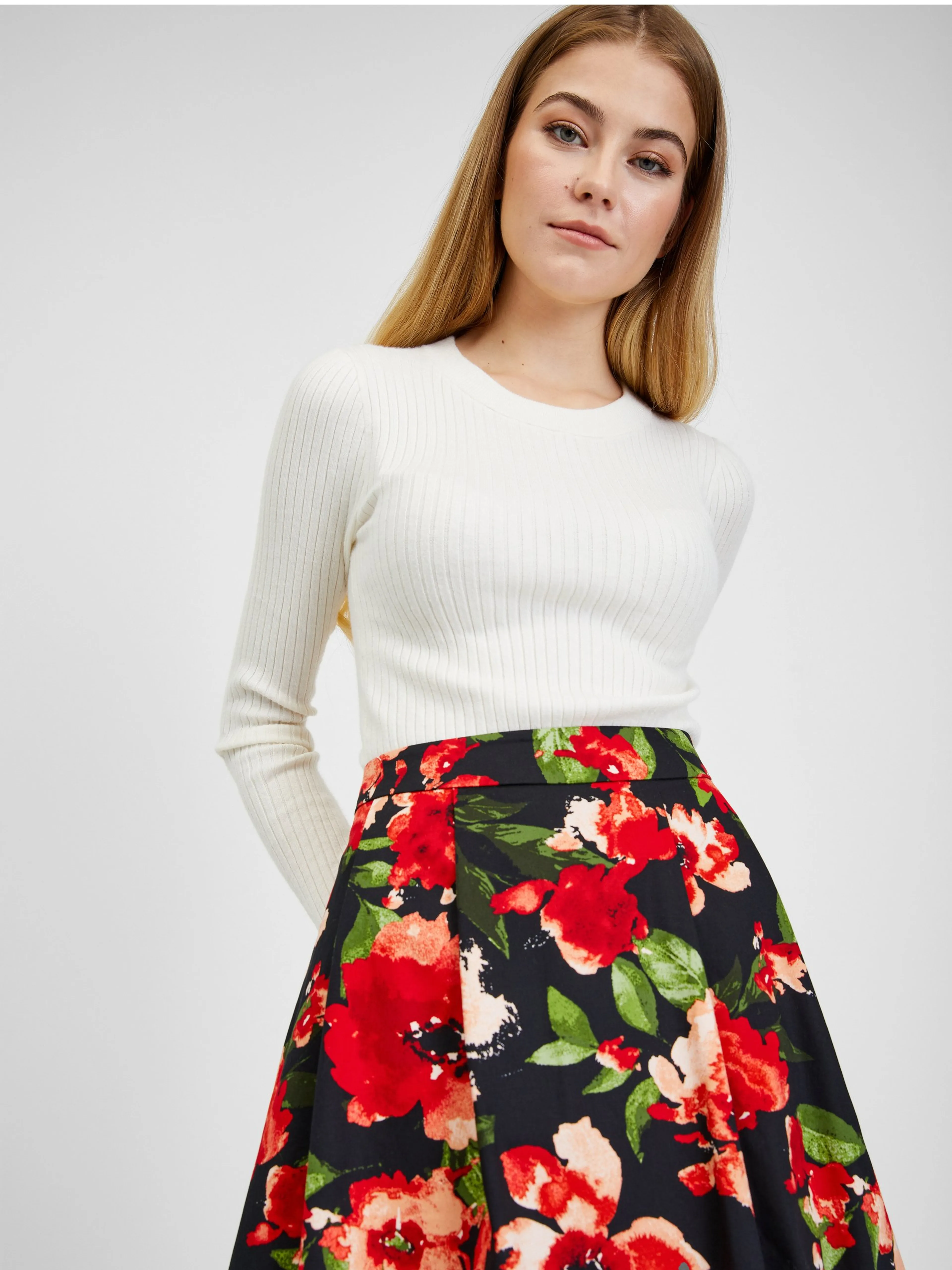 Rot-schwarzer Damen Blumenrock ORSAY