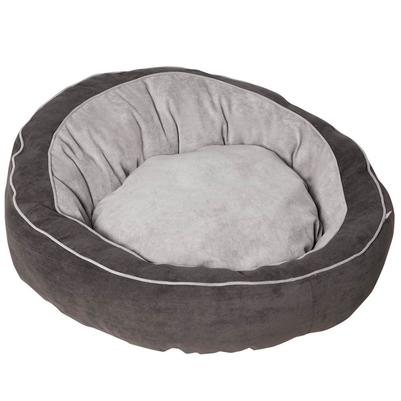 PawHut Hundebett Hundematte Hundekissen Hundematratze rundes Tierbett Hundesofa Haustierbett für Hunde Katzen Leinenartiges Polyester Dunkelgrau Creamweiß 85 x 85 x 35 cm