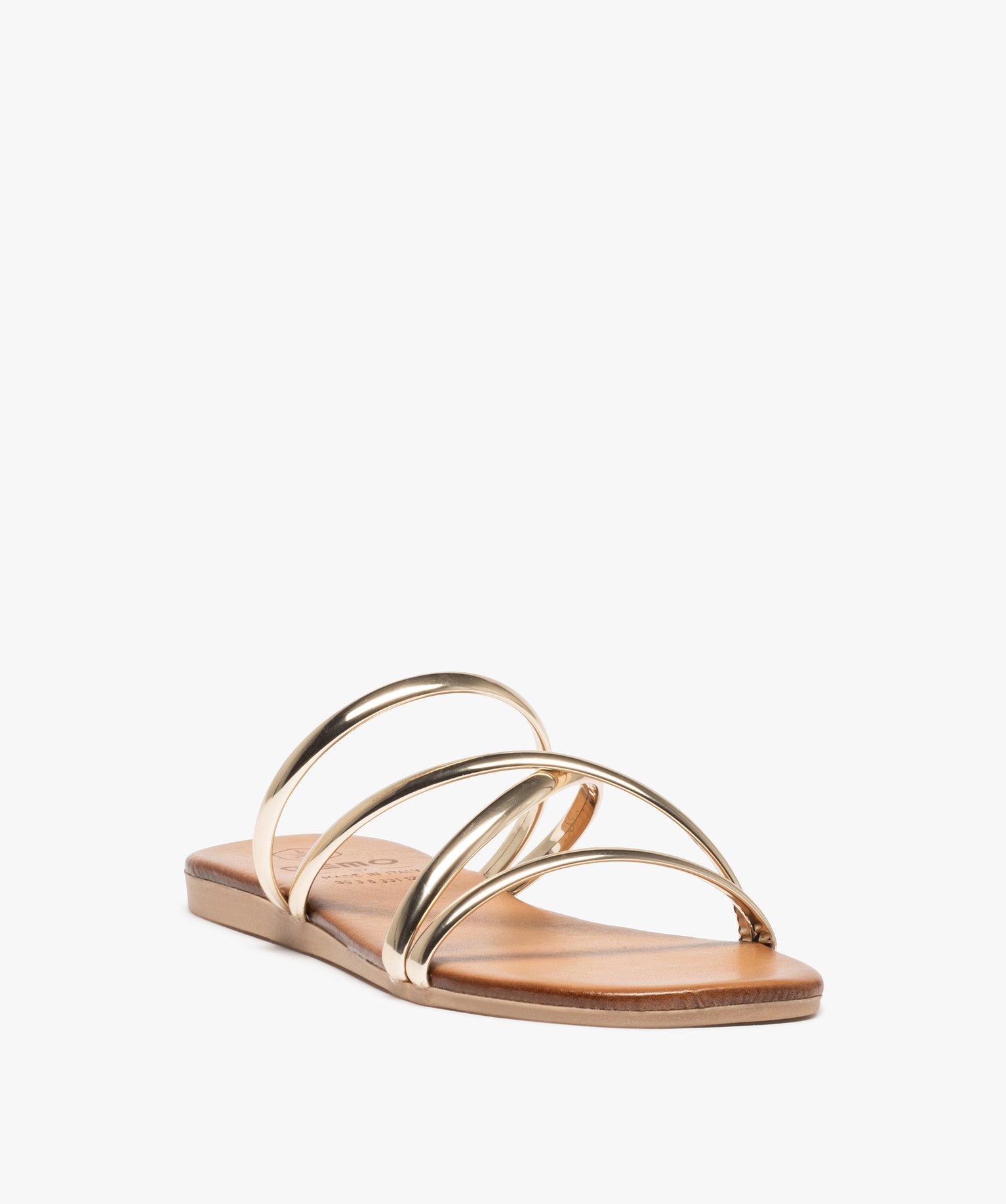 Mules femme avec brides effet miroir entrecroisées or | GEMO