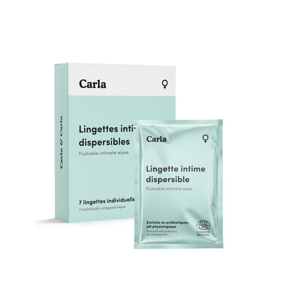 carlo & carla Boîte de 7 lingettes intimes individuelles pour femme 0 déchet certifiées bio Lingettes intimes pour femme