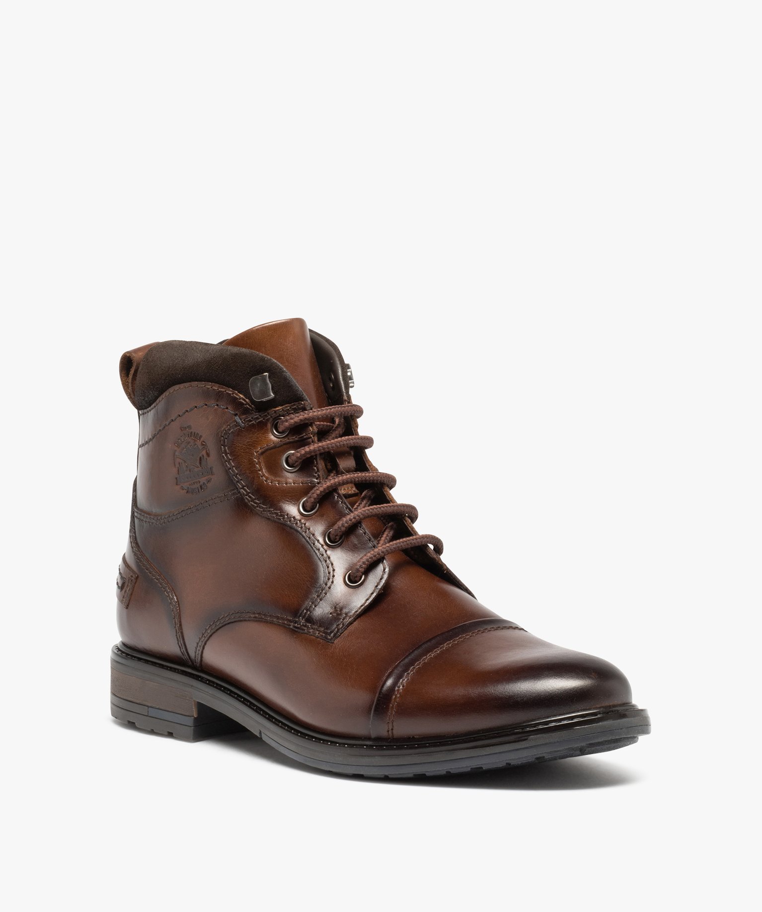 Boots homme dessus en cuir uni à zip et à lacets marron | GEMO