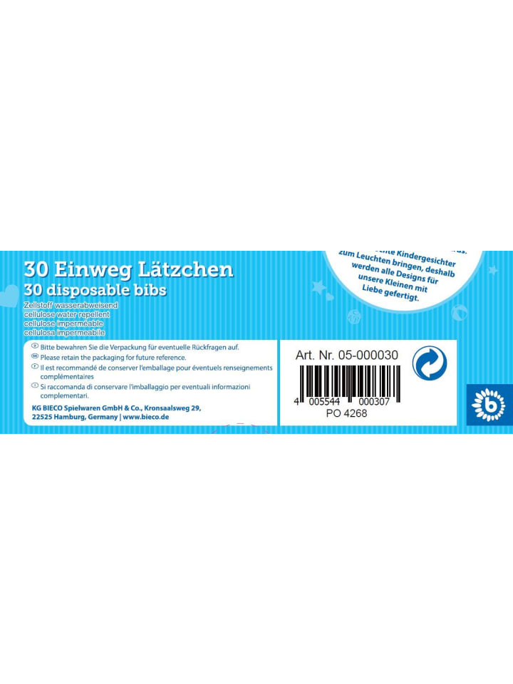 Bieco Spielwaren Einweg Lätzchen 30 stk. aus Zellulose in Weiß günstig kaufen onesize