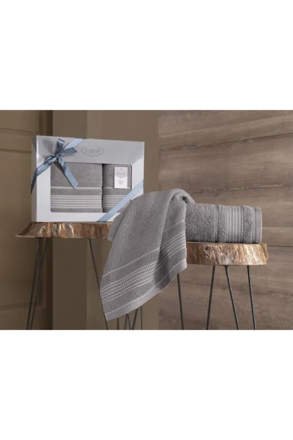 Karna Home  Braun gemustertes Badetuch-Set