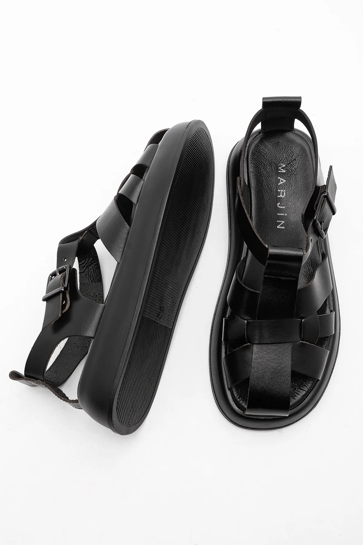 Marjin  Damen Sandalen aus echtem Leder mit dicker Sohle Lanveka schwarz