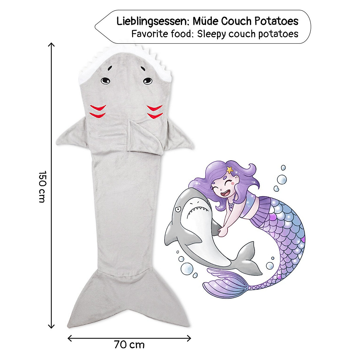 Haifisch Drew Kuschel-Decke, Couch-Decke, Weißer Hai Schlafsack, grau