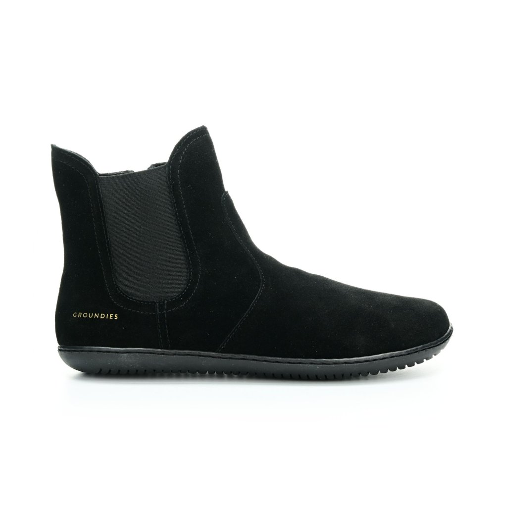 Groundies Camden Mid Black schwarze Chelsea-Barfußschuhe