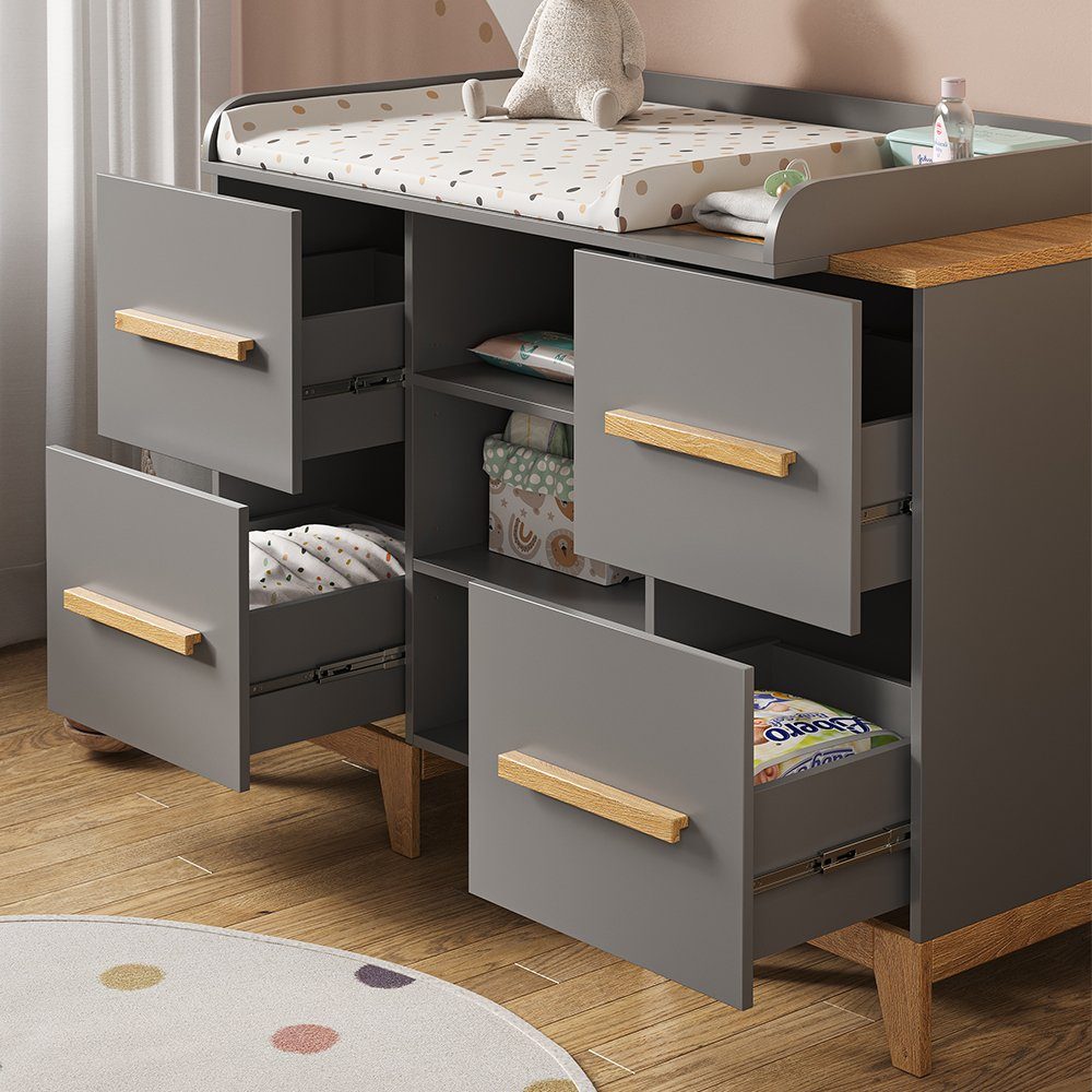 VitaliSpa® Wickelkommode Wickeltisch MALIA Grau/Eiche