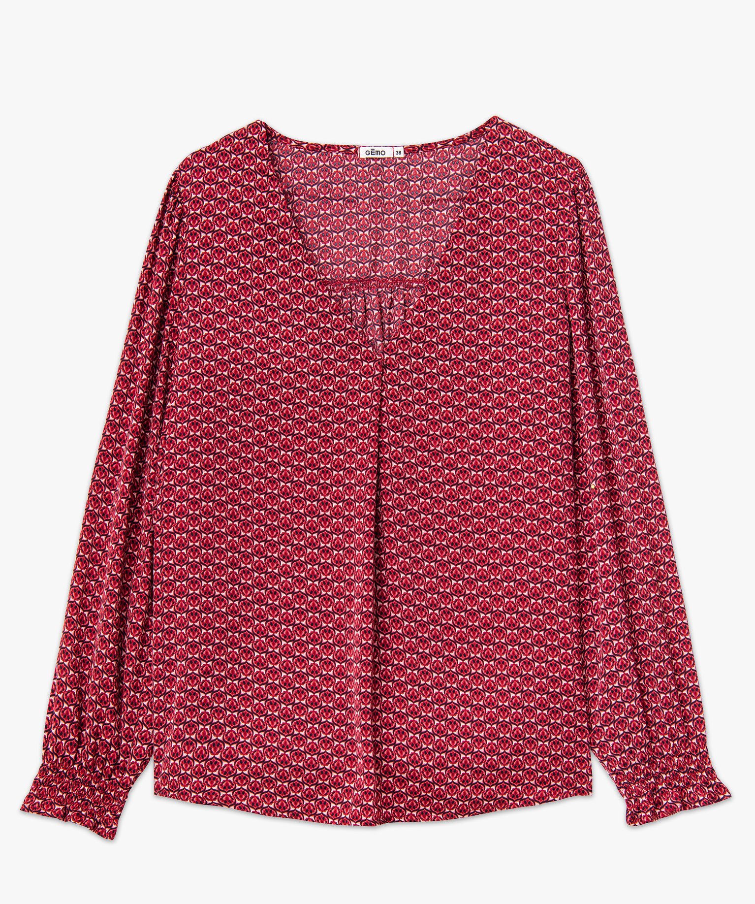 Blouse imprimée à manches longues avec col V femme imprime | GEMO