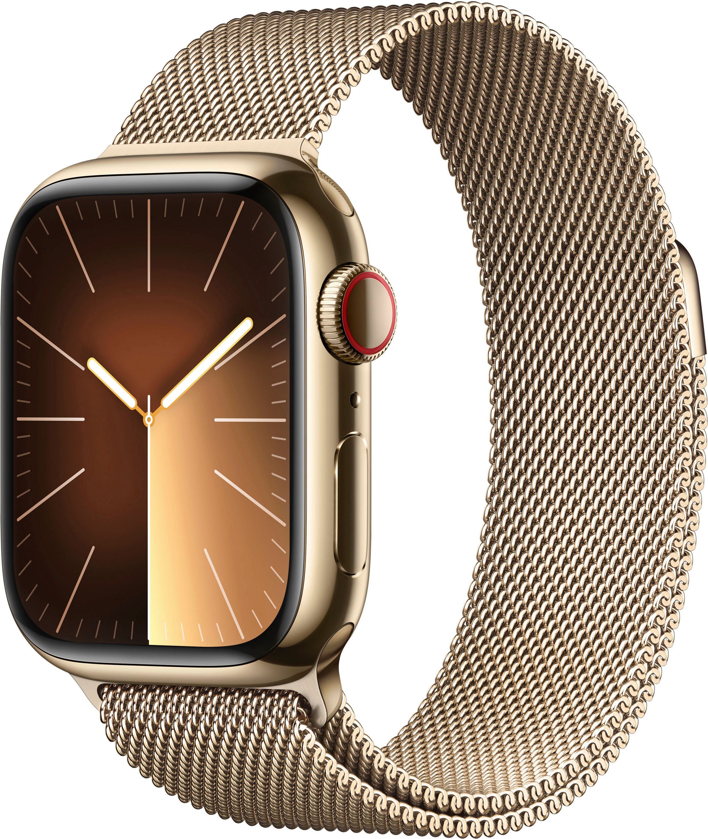 Apple Watch Series 9 GPS + Cellular 41mm Edelstahl Smartwatch (4,1 cm/1,61 Zoll, Watch OS 10), Milanese Loop