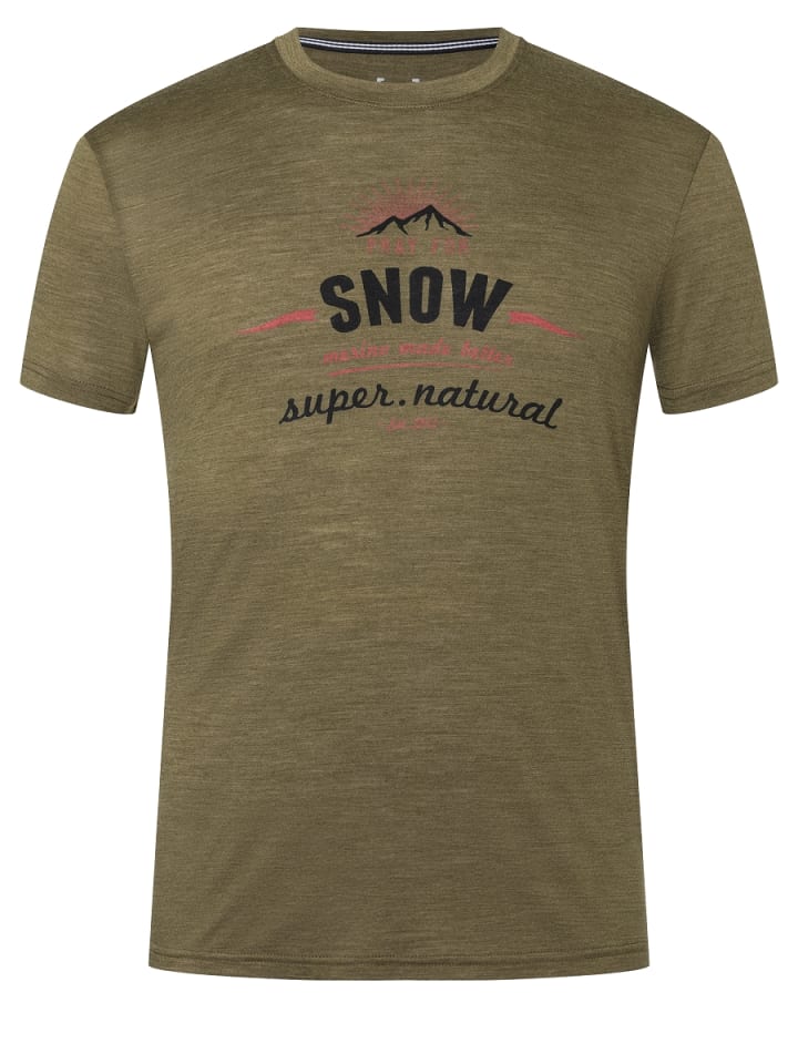super.natural Merino T-Shirt M PRAY FOR SNOW TEE in oliv günstig kaufen S