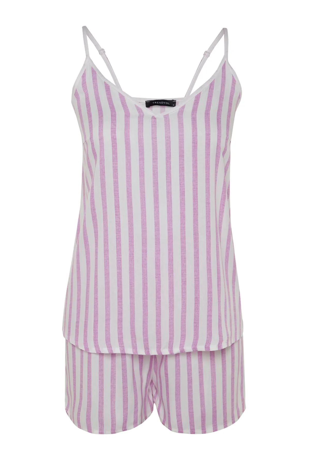 Trendyol Collection  Pyjama-Set aus Viskosegewebe mit lila gestreiften Seilträgern THMSS23PT00006
