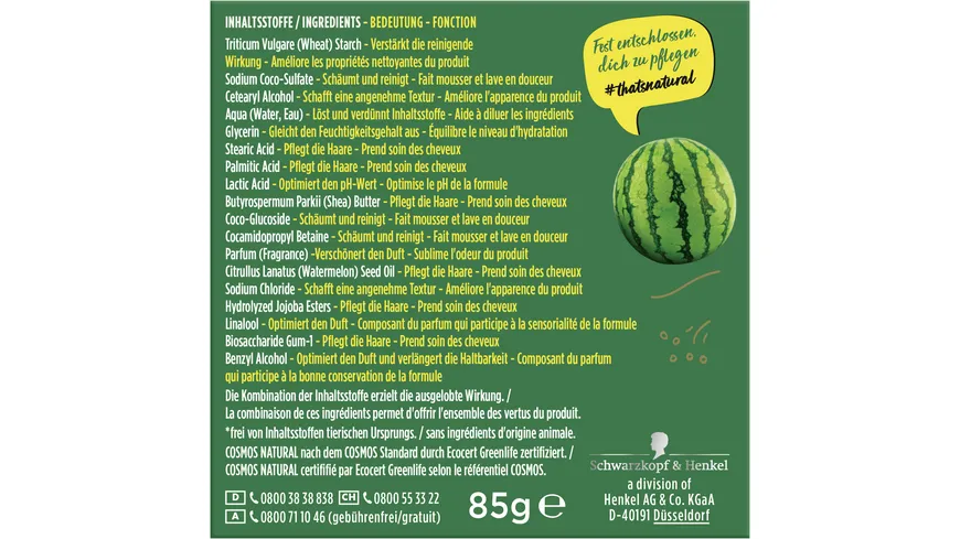 Nature Box festes Shampoo Frische mit Melonenöl 85 g