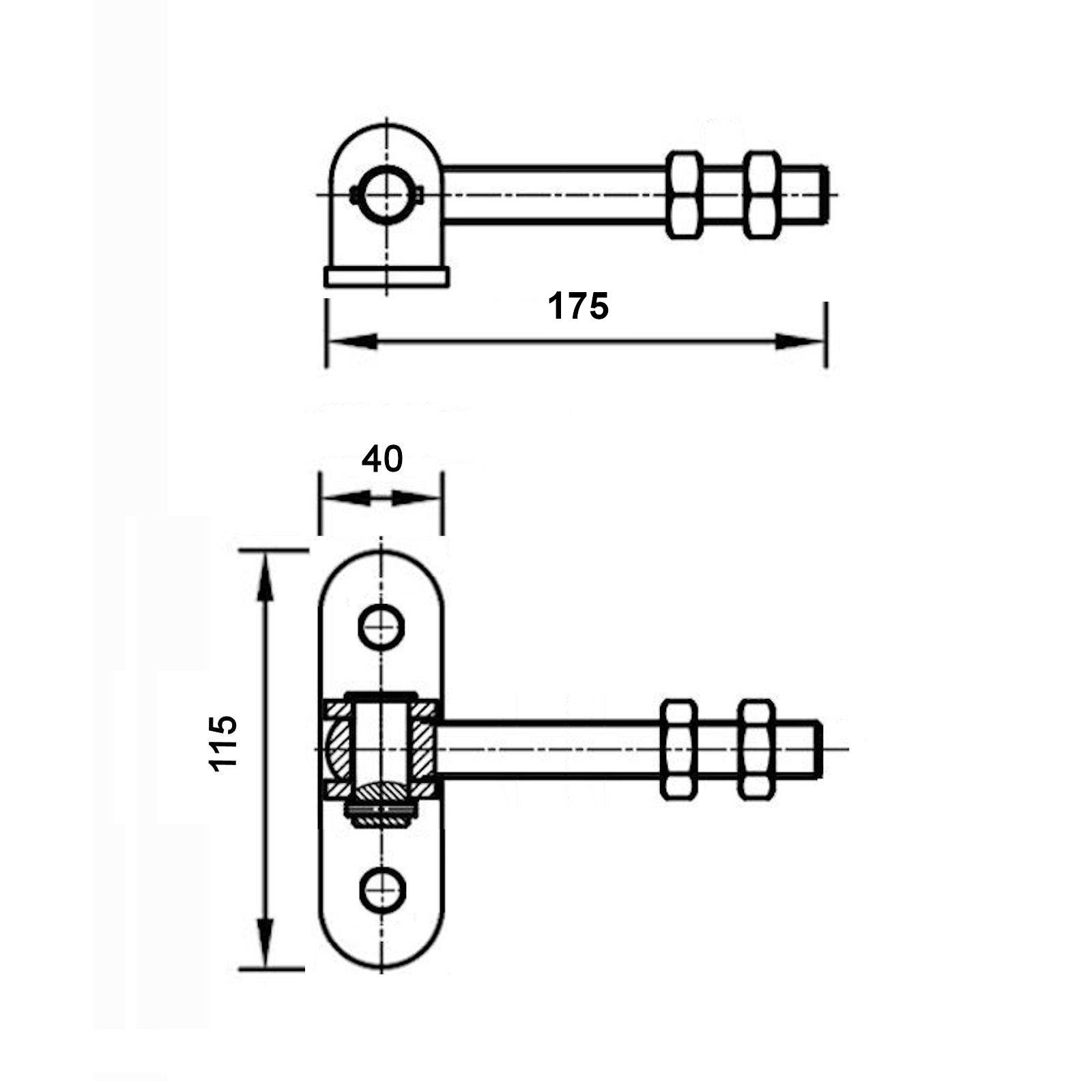 SO-TECH® Torbeschlag Torangel 190 mm mit Befestigungsplatte M16 (1 St), verstellbar, Torband Konstruktionsscharnier