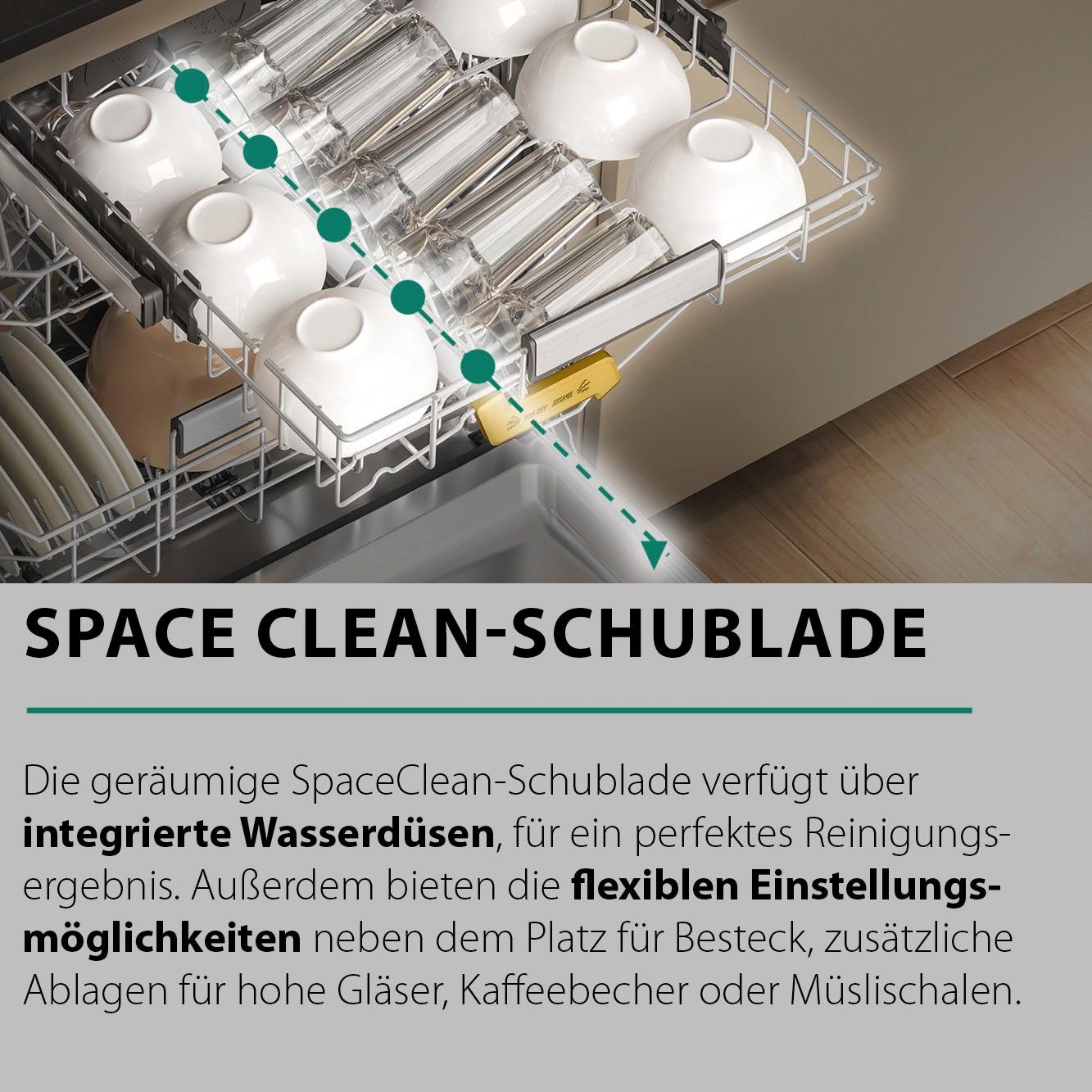 BAUKNECHT vollintegrierbarer Geschirrspüler, B8RI HP42 LC, 14 Maßgedecke, SpaceClean – die 3. Schublade für hohe Gläser und Müslischalen