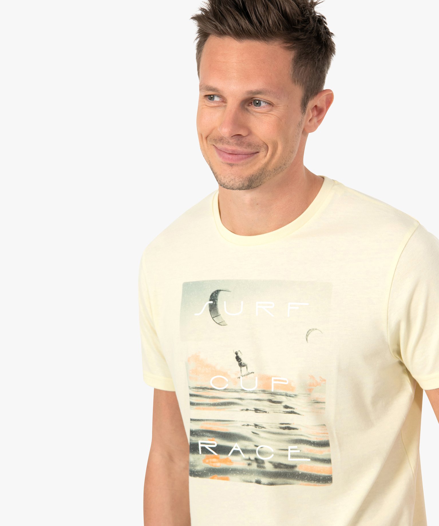 Tee-shirt homme à manches courtes motif surf jaune | GEMO