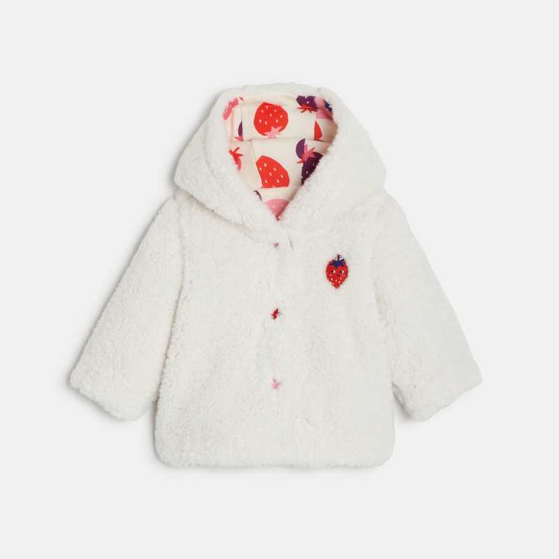 Manteau réversible à capuche bébé fille écru à motifs beige Catimini