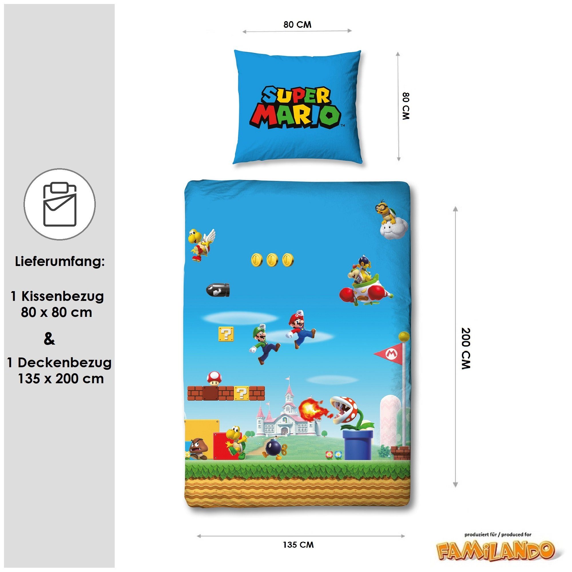 Kinderbettwäsche Flanell-Bettwäsche Super Mario 