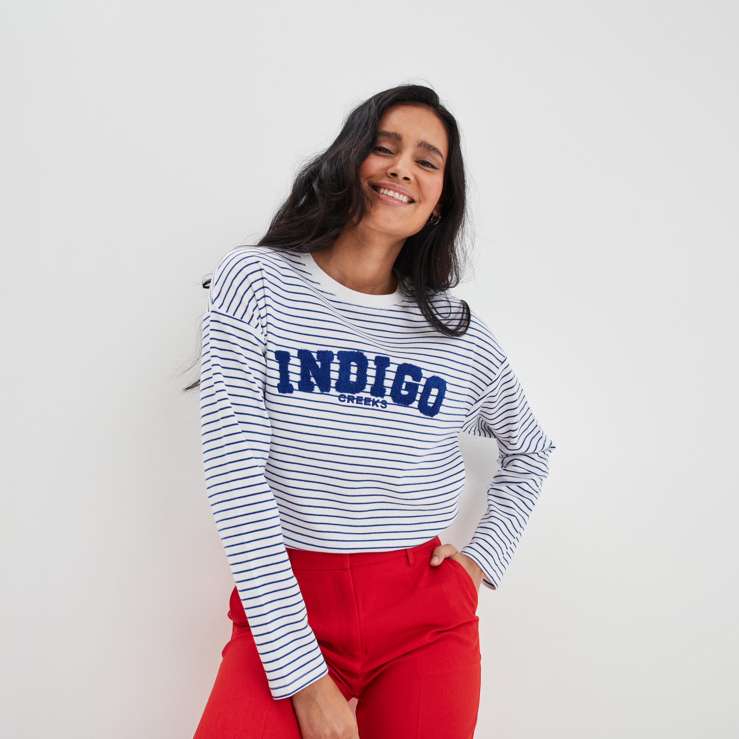 T-shirt col rond manches longues Creeks ecru femme | La Halle