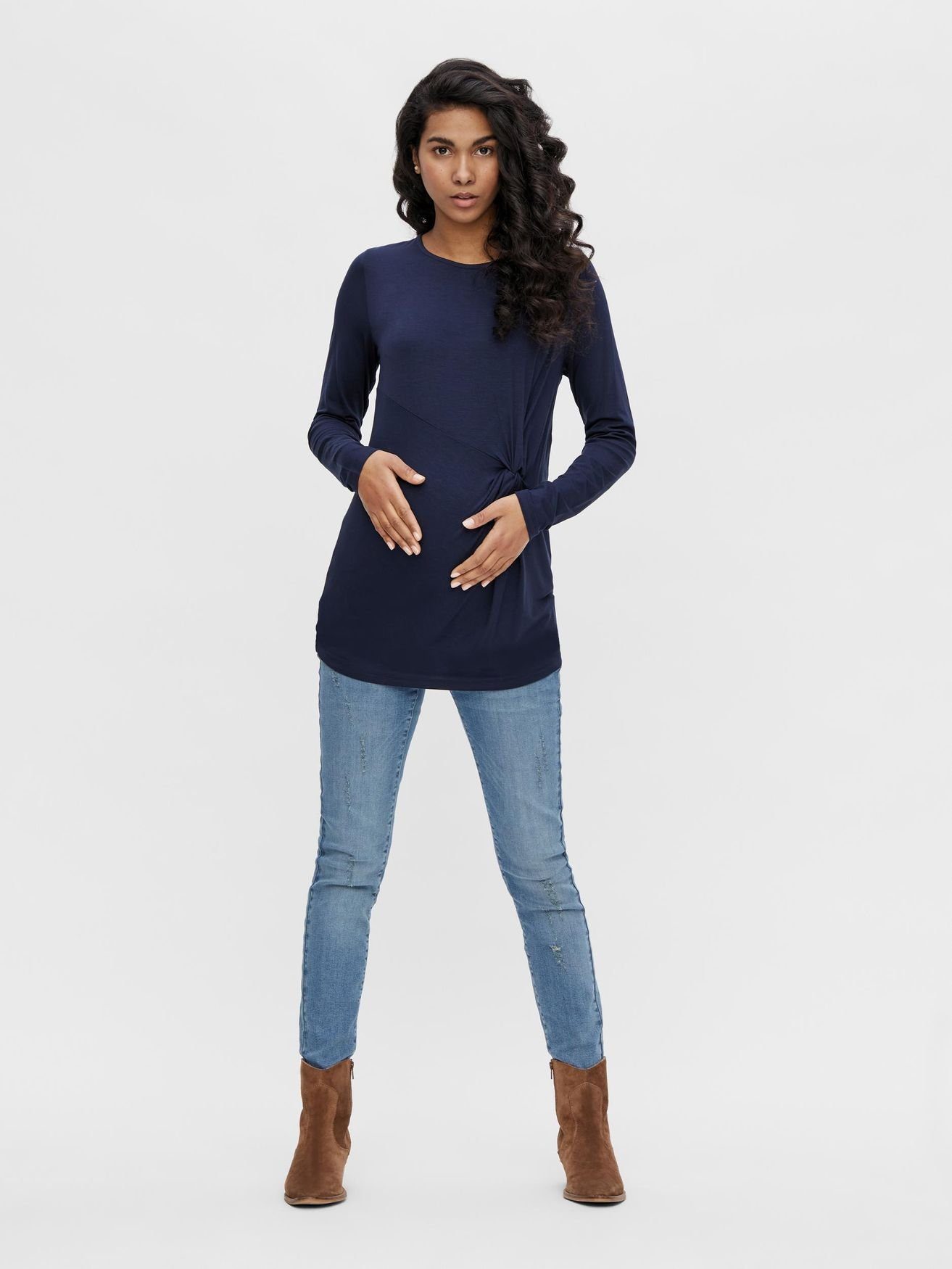 Mamalicious Umstandspullover Dünner Umstandspullover Langarm Schwangerschafts Shirt MLMIVANA 4995 in Navy