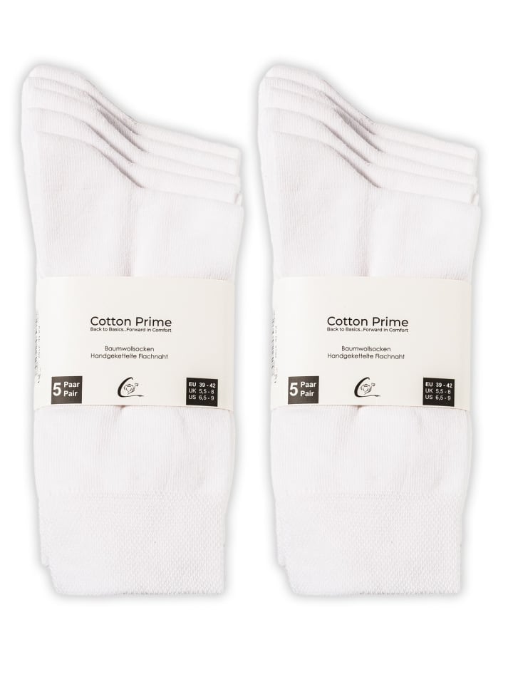 Cotton Prime® 10 Paar Unisex Socken Baumwollsocken - Back to Basic in weiss günstig kaufen