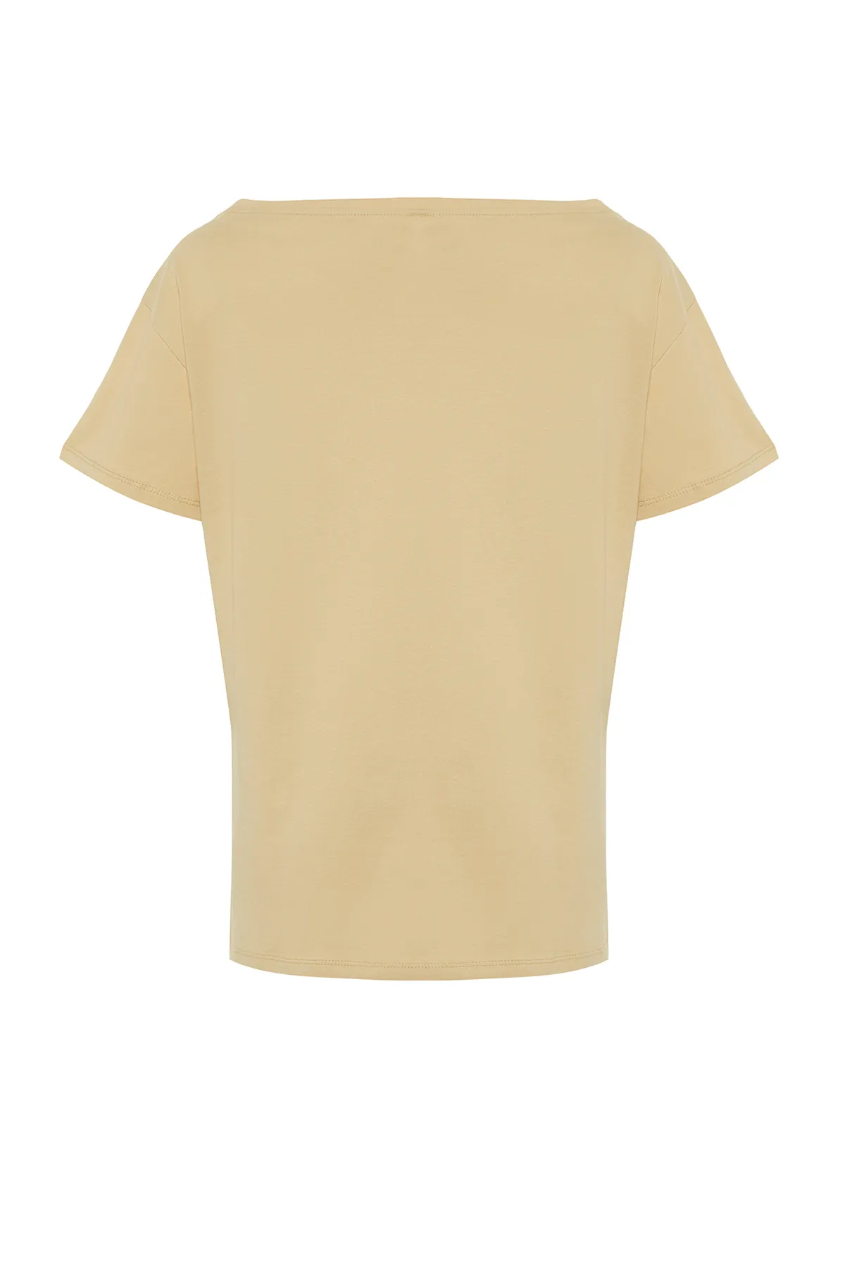 Trendyol Collection  Dunkelbeige 100% Baumwolle Oversize/Weit geschnittenes Strick-T-Shirt mit U-Boot-Ausschnitt TWOSS20TS0140