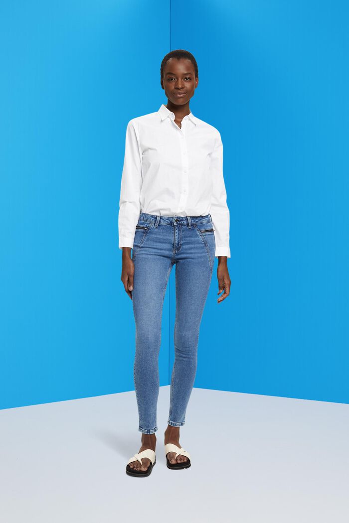 Skinny-Jeans mit mittelhohem Bund und Ziptaschen