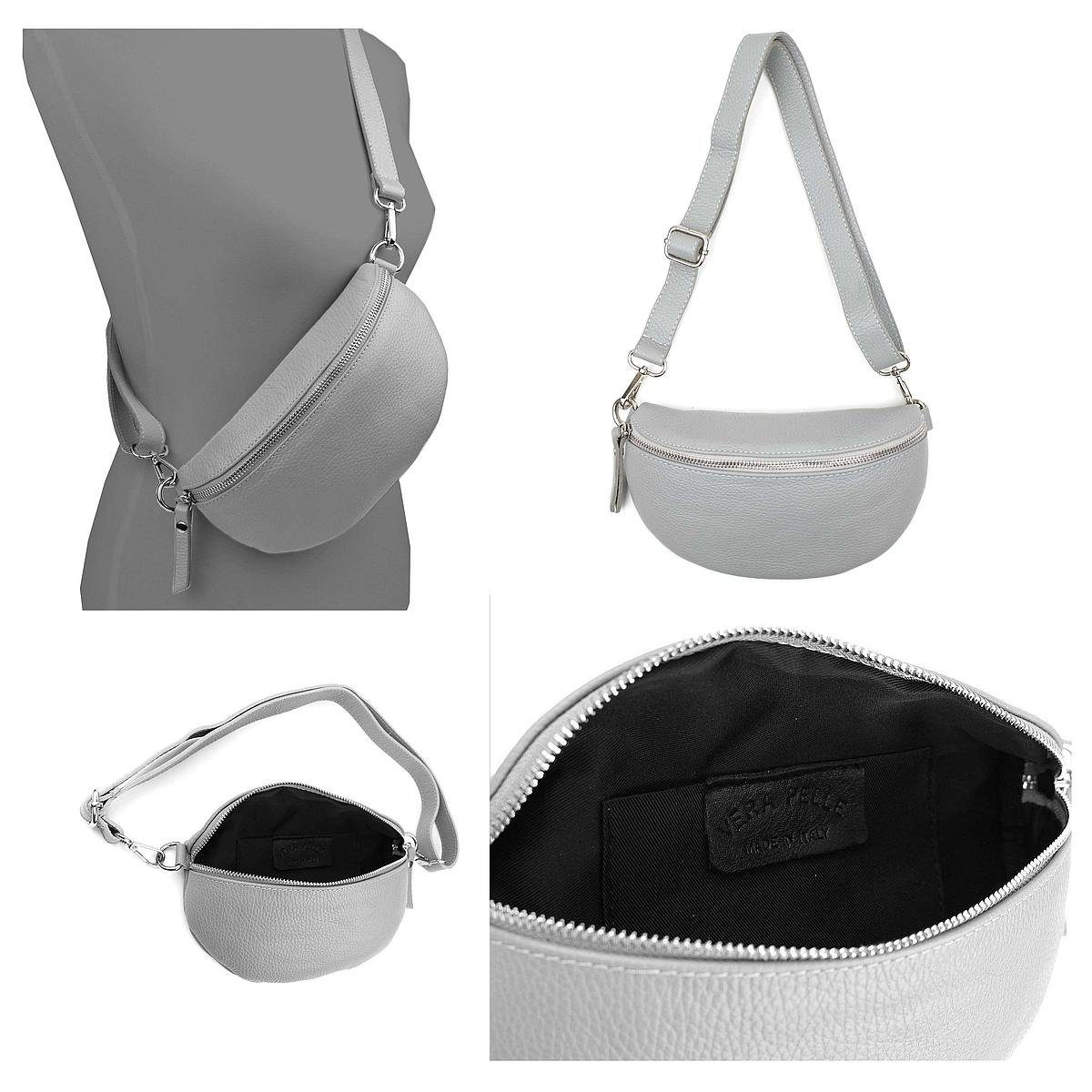 ITALYSHOP24 Bauchtasche Made in Italy Damen Leder Gürteltasche Hüfttasche Brusttasche Bodybag (Spar-Set aus einer Tasche mit dem Ledergurt und einem breitem Stoffgurt/Umhängeband), 1 Tasche & 2 Gurte, Schultertasche, Umhängetasche mit 2 Schulterrieme