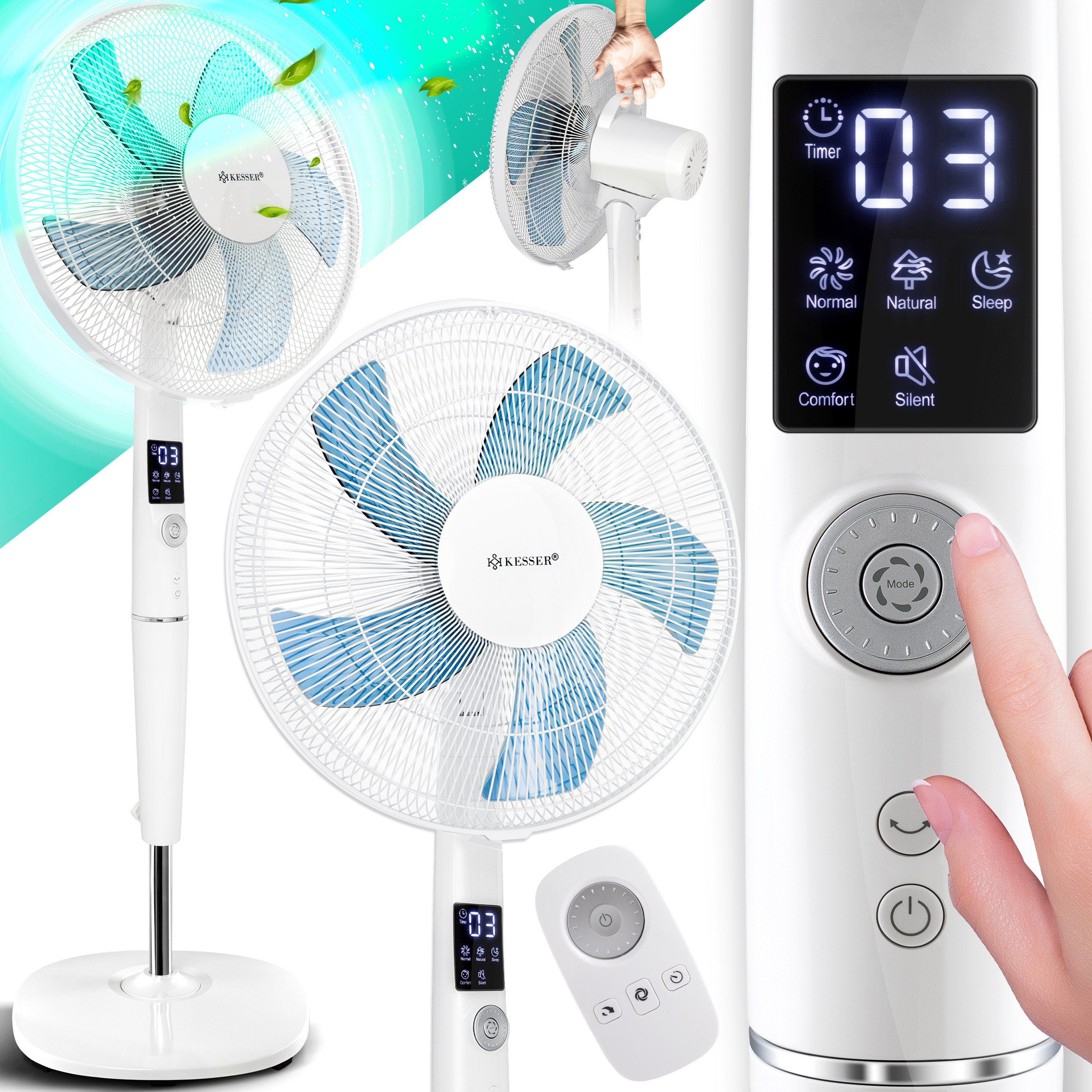 KESSER Standventilator, Standventilator mit Fernbedienung und Display Led Timer