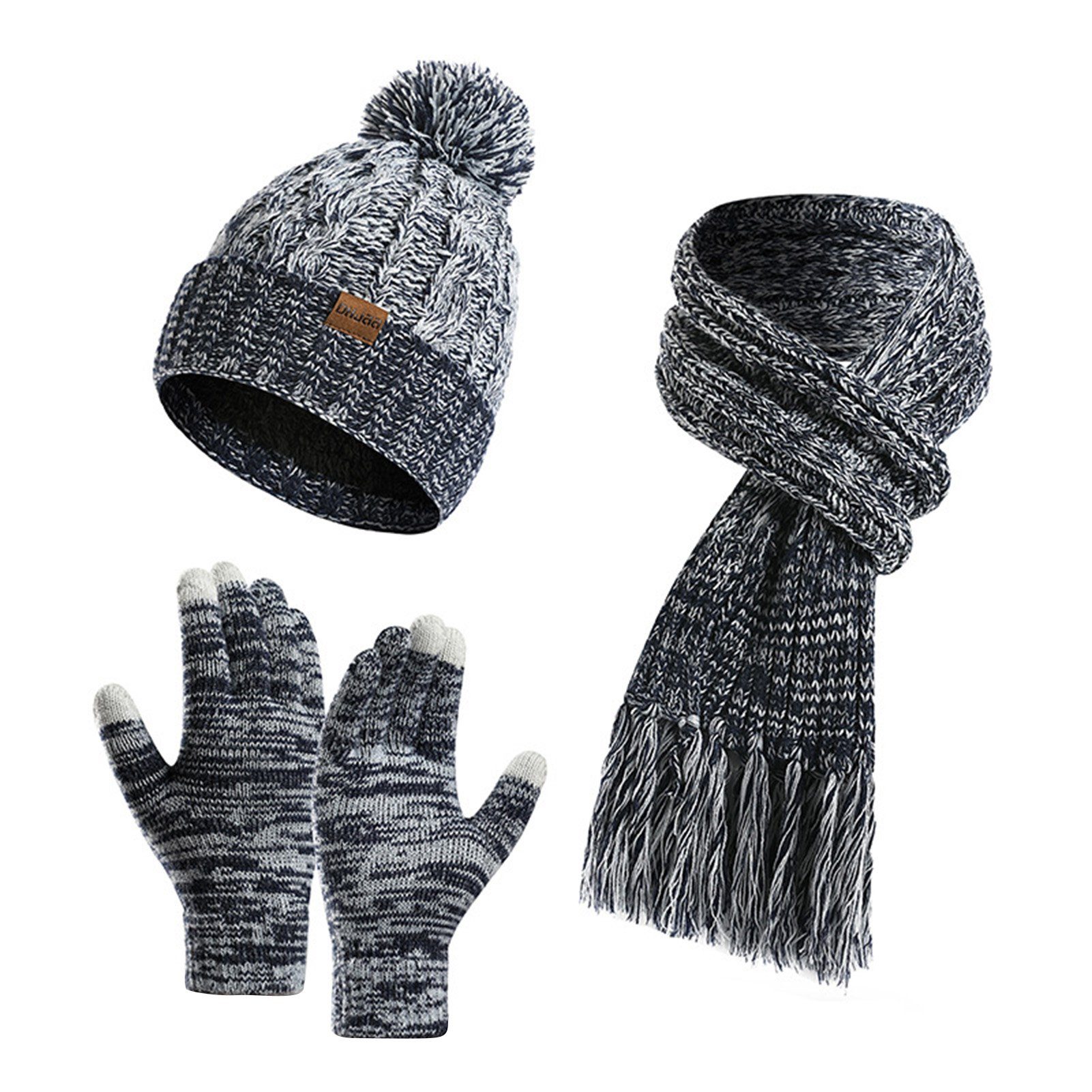 Rutaqian Schlupfmütze Wintermütze Schal Touchscreen Handschuhe Set (Ski 3-in-1 Winter-Set, Fleecefutter Warme Knit Hut Loop Schal Rutschfeste Handschuhe) Unisex Beanie Strickmütze Winterschal Thermo Handschuhe