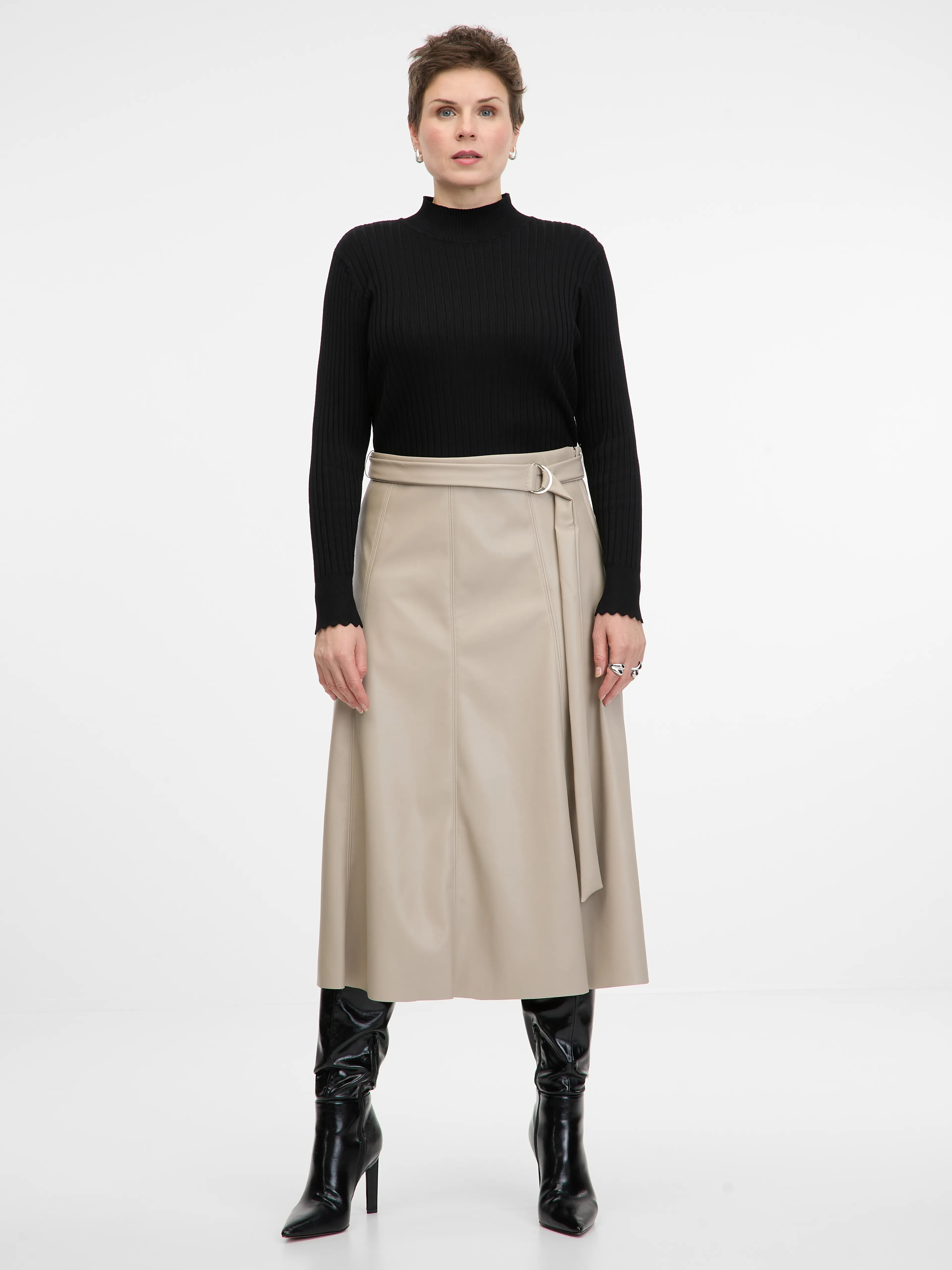 Beigefarbener Damen-Midirock aus Lederimitat ORSAY