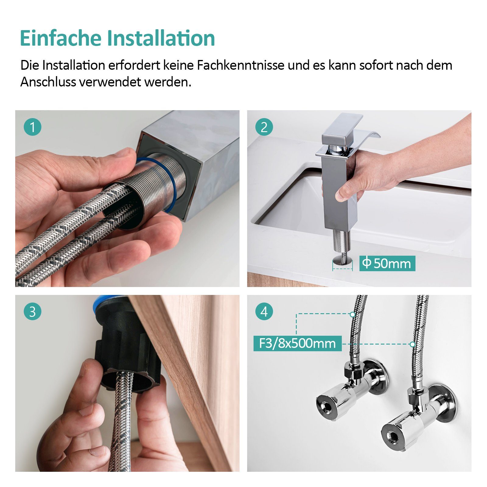 EMKE Waschtischarmatur Waschtischarmatur Wasserfall Badarmatur aus Edelstahl Einhebelmischer für Waschbecken mit Auslauf Höhe 117 mm